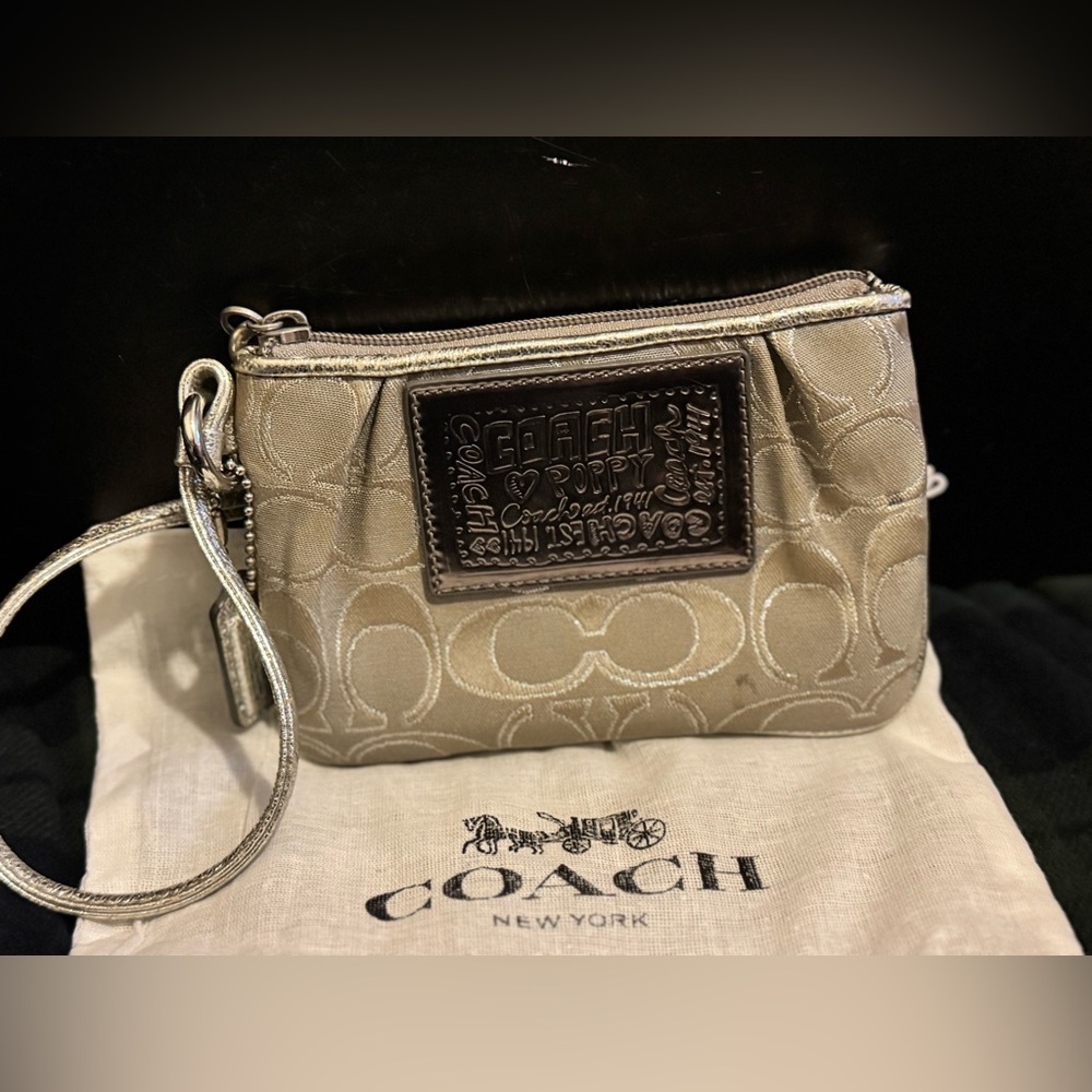 Coach Poppy Metallic Glam Signature Canvas Wristlet